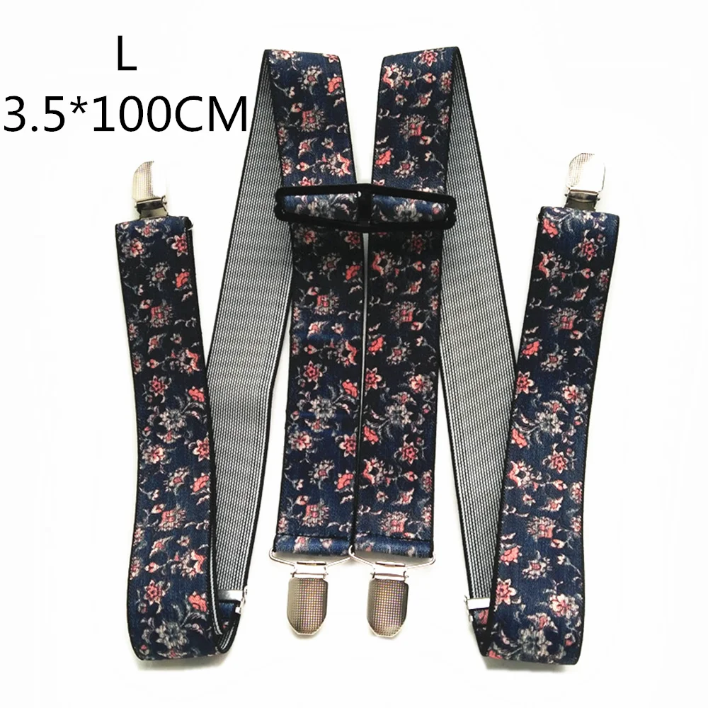 Flower print-140CM Подтяжки для взрослых с цветочным принтом, дизайн, h-образные, Ширина 3,5, 4 зажима, регулируемые эластичные подтяжки для мужчин и женщин, штаны, брюки - Цвет: Flower print-140CM