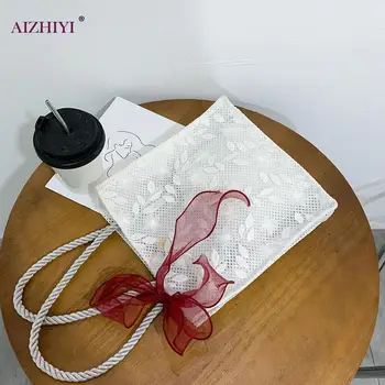 

Popular Simple Female Daily Bag Elegant Lace Mesh Handbag Women Girls Nylon Bow Totes Shoulder Bag Composite Set