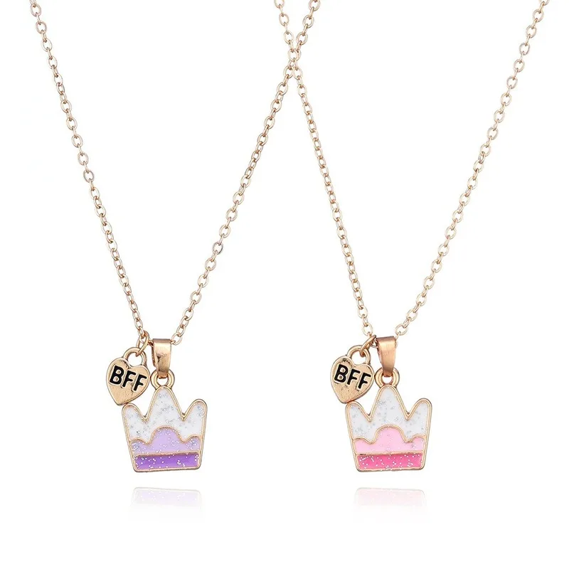 

Best Friends Colored Crown Eco-friendly Alloy Pendant Necklace 2 Pieces/set BFF Friendship Jewelry Gift for Girls