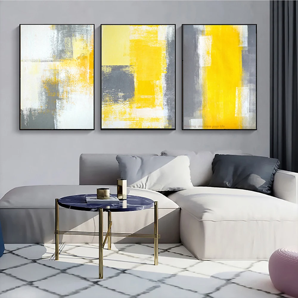 64cm Abstract 1s400m Yellow Grey Painting Living Room Canvas Decorations 