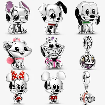 

DIS S925 Sterling Silver Miqi Mini Mouse Pluto Cat Finding Nemo Dalmatians Patch Stitch Enamel Charm Babies Collection