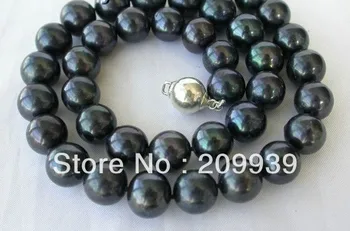 

11-12mm round Tahiti-black freshwater cultured pearls necklace