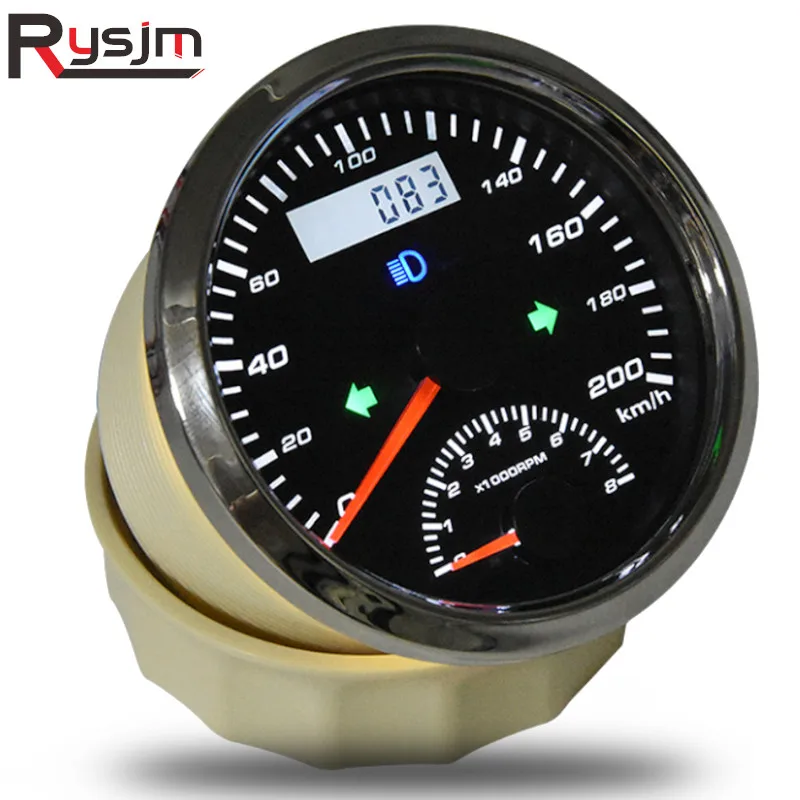 

85mm Digital GPS Speedometer 200KM/H With Tachometer 0-8000RPM Odometer With GPS Antenna Mileage With Amber Backlight 12V/24V