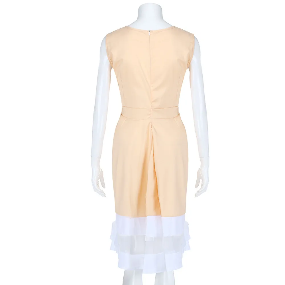 Women's Dresses Jurken 2019Top Hot Women Elegant Knee-Length Sexy Mesh Patchwork O-Neck Sleeveless Party Dress Robe Femme
