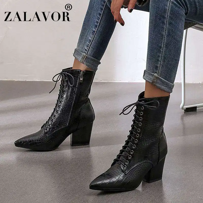 ZALAVOR/женские ботильоны Повседневная теплая зимняя обувь на шнуровке и молнии с
