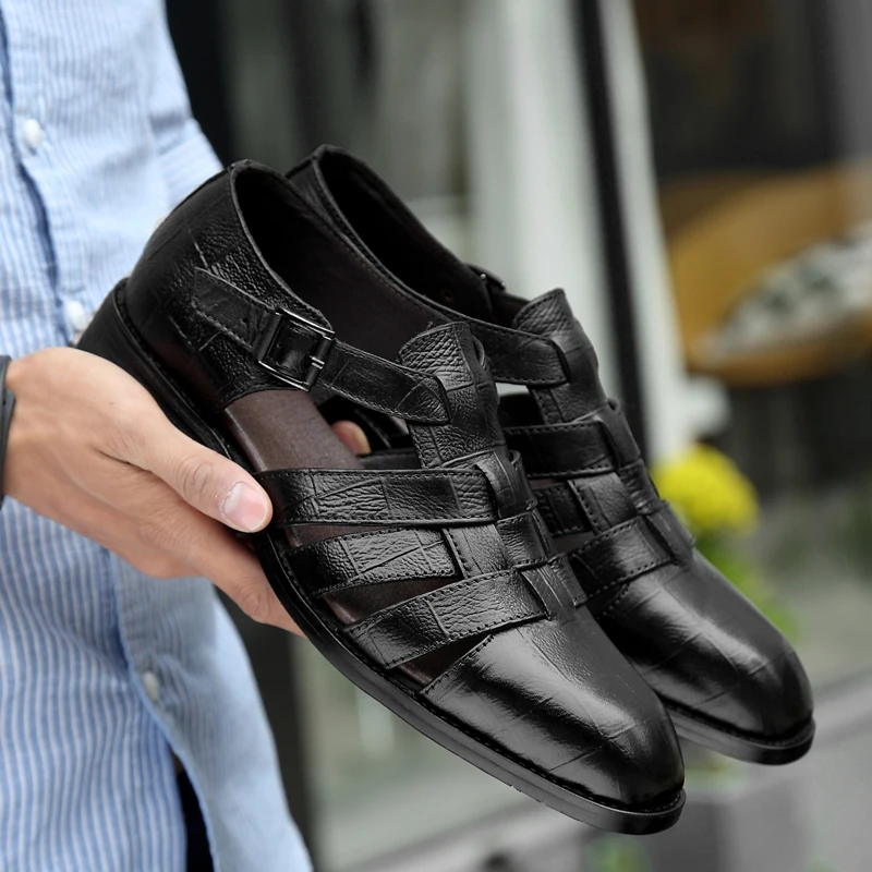 Мужские сандалии из натуральной кожи Повседневная дышащая обувь в рыбацком