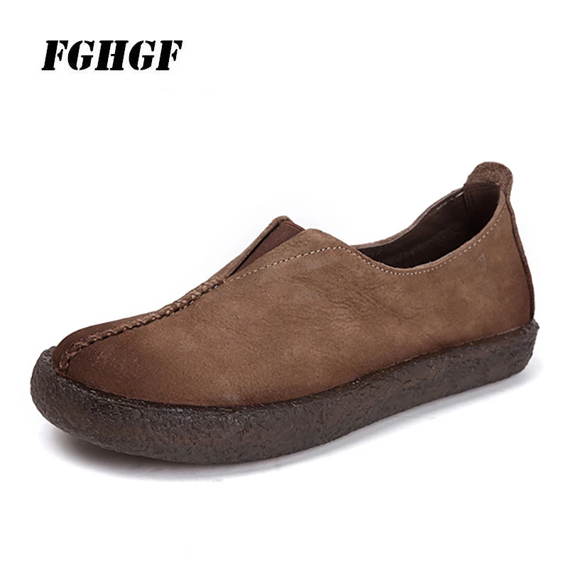 

Leather soft bottom casual shoes leather set foot retro flat shoes 2019 new tendon bottom round spring and autumn women's shoes