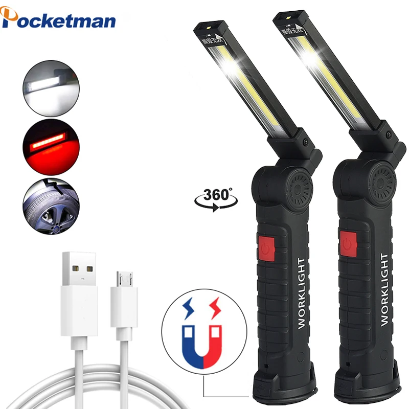 LED Work Light USB rechargeable COB LED flashlight Magnetic 5 modes Ultra Bright torch waterproof for Car Repair with magnet