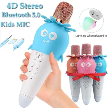 

Cute Kids Bluetooth Microphone 4D Stereo Handheld Karaoke Microphone with Colorful Light Support TF Card Play Voice Changer