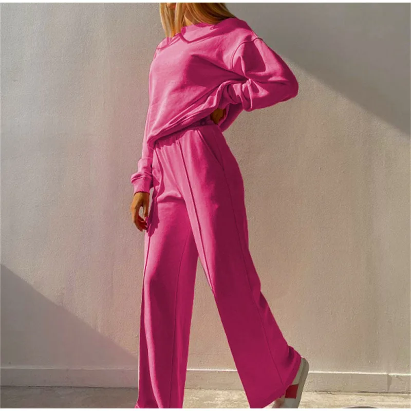 plus size pants suits evening wear Women Casual Solid Tracksuit Loose Long Sleeve Pullover Sweatshirt And Elastic Wide Leg Pant Two Pieces Set Fashion Female Suits blazer pants set