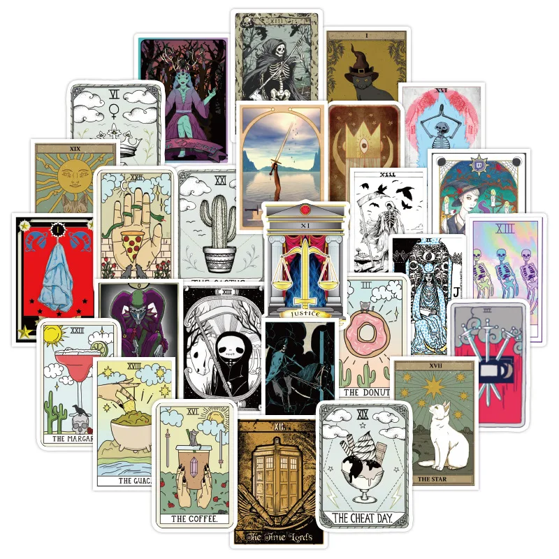 50pcs/pack Tarot Graffiti Waterproof Stickers For Notebook Motorcycle Skateboard Computer Mobile Phone Cartoon Toy Trunk