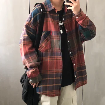 

Men's shirt 2020 spring and summer new handsome loose plaid fashion long-sleeved shirt youth personality fashion men's clothing