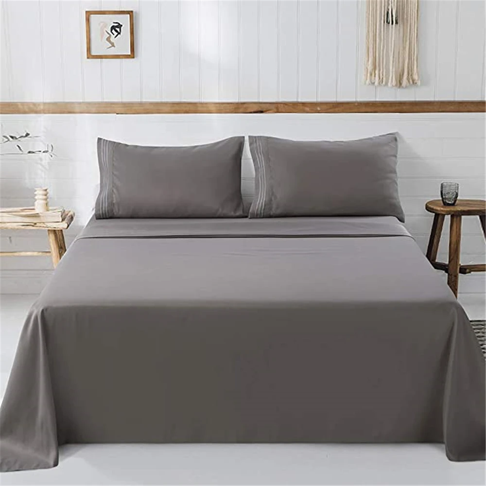 ESKIMO 4 Pcs Bed Sheet Set Soft Microfiber Fitted Sheet with Elastic Band Breathable Fade Resistant with Pillowcase Bedding Set