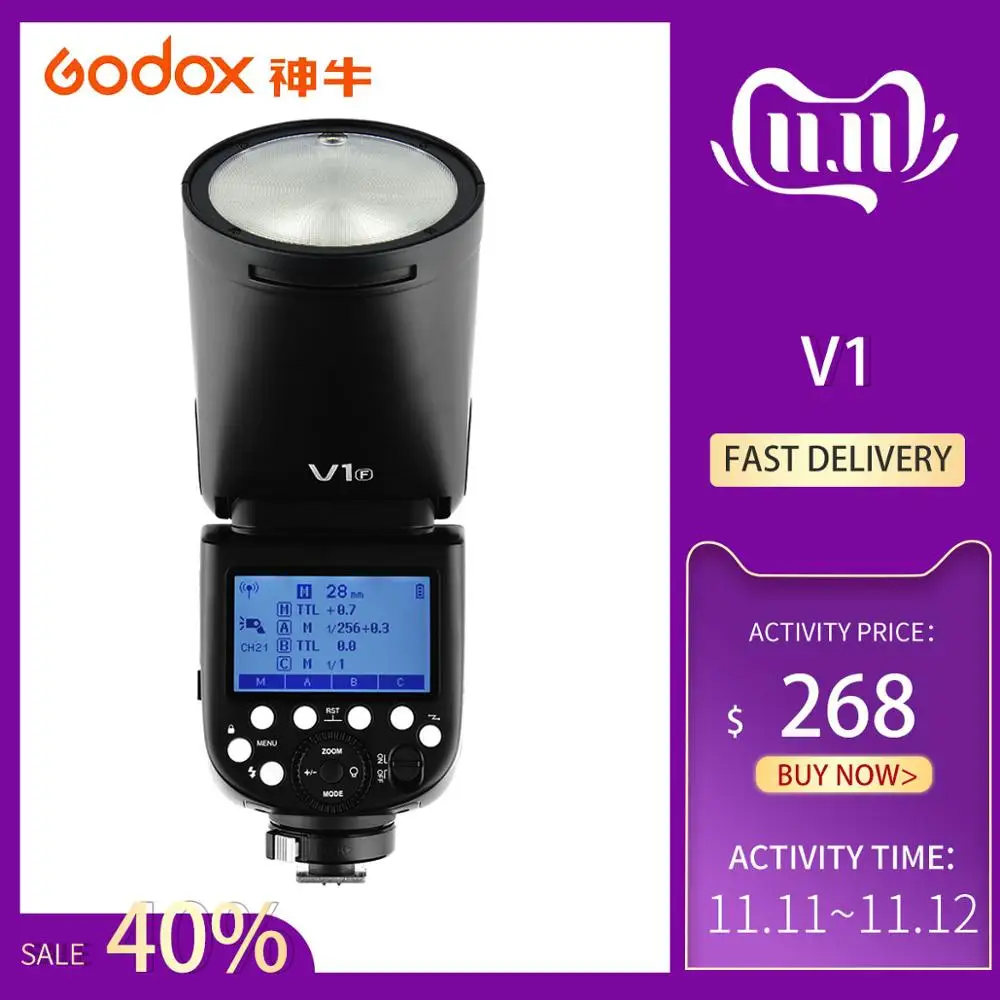 

In Stock!!! Godox V1 Flash V1C V1N V1S V1F V1O TTL 1/8000s HSS lithium battery Speedlite Flash for Canon Nikon Sony Fuji Olympus