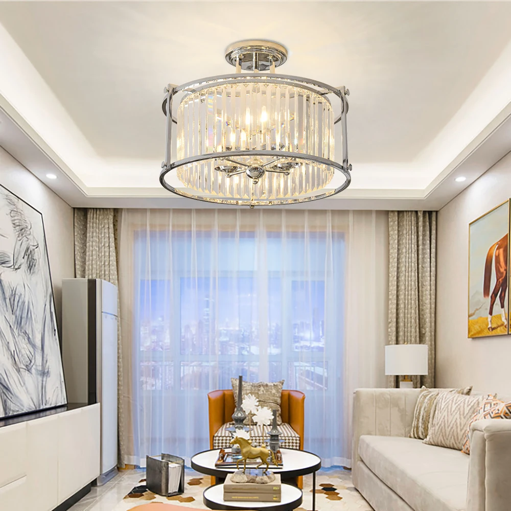 

Ceiling lighting in the bedroom creative round crystal chrome study entrance hall balcony luxury ceiling lamps