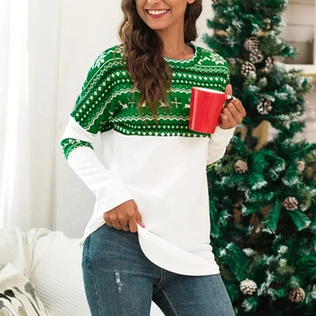 

Christmas Women Sweater Santa Claus Xmas Printing Long Sleeve O-neck Christmas Knitting Pullover Sweater Top Jumper Knitwear