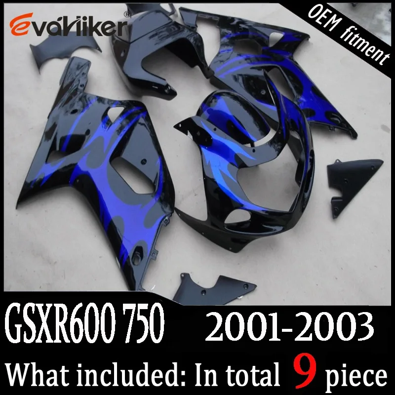 Заказной обтекатель для GSX-R600750 K1 2001-2003 ABS Пластиковый обтекатель двигателя комплект черный+ подарки