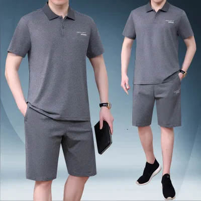 Gray shorts Лето, футболка с коротким рукавом, мужской повседневный спортивный костюм, свободный большой размер 5XL, спортивный костюм для бега, шорты для бега, штаны, комплект из 2 предметов - Цвет: Gray shorts