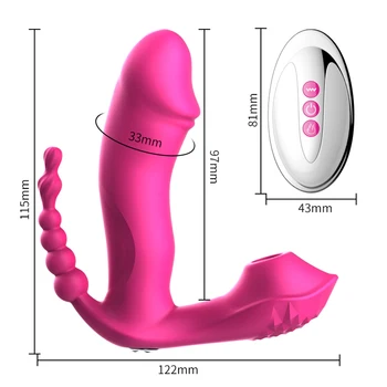 3 IN 1 Sucking Vibrator Clitoris Sucker Anal Beads Vagina Stimulator Wearable Oral Vibrators Erotic Toy Dildo for Women Sex Toys 3