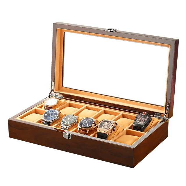 

Luxury Watch Boxes Storage Fiber 12 Grids Wood Watches Display Box Case Convenient Glasses Brown Lint Jewelry Organizer Box