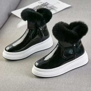 

classic high quality genuine leather+rabbit fur round toe platform warm snow boots sweety lady winter boots women's ankle boots