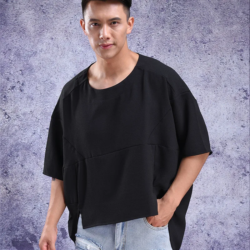 

Men's T-shirt South Korean summer shirt loose bat short sleeve plain color round neck with seven sleeves men's chiffon T-shirt