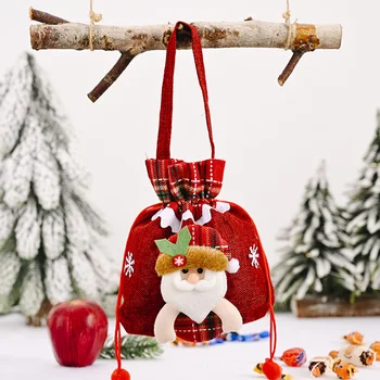 価格 クリスマスリネンバッグキャンディーバッグポータブルドローストリングと雪の男鹿サンタ句クマパターンクリスマスギフトバッグゆう