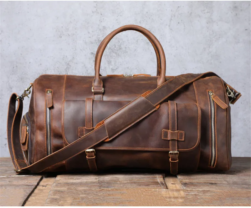 Woosir Mens Leather Weekender Bag with Shoe Compartment