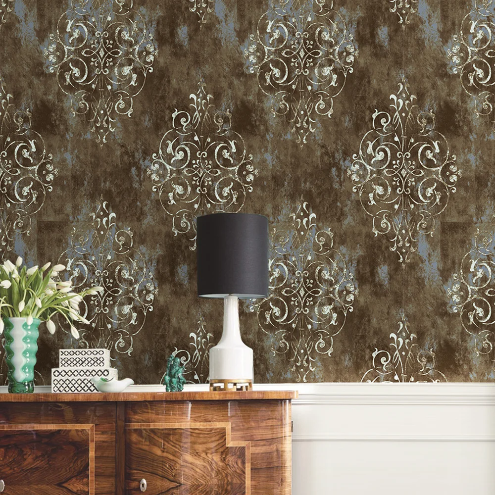 Cut Price Stick Wallpaper Self-Adhesive Damask Home-Decor Bedroom Vinyl Vintage Peel for And Brown/beige NyoOJ95DZ
