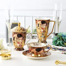 Klimt Kiss – tasse à café en porcelaine, tasse de thé en porcelaine, cadeau d'anniversaire de mariage, verres de bureau, décoration de la maison