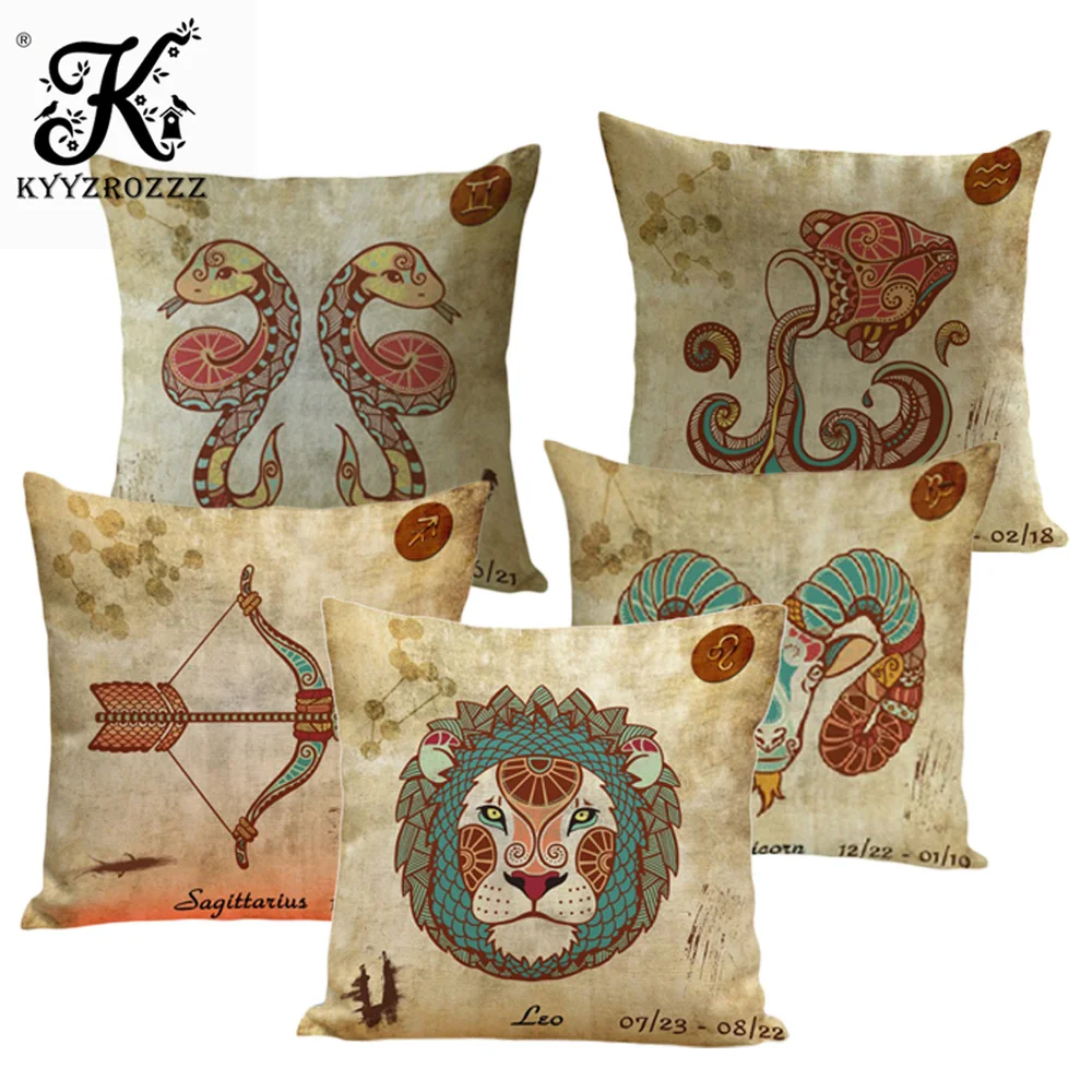 Винтажные 12 знаков зодиака козерог Водолей рыбы декоративные Кофейни наволочки
