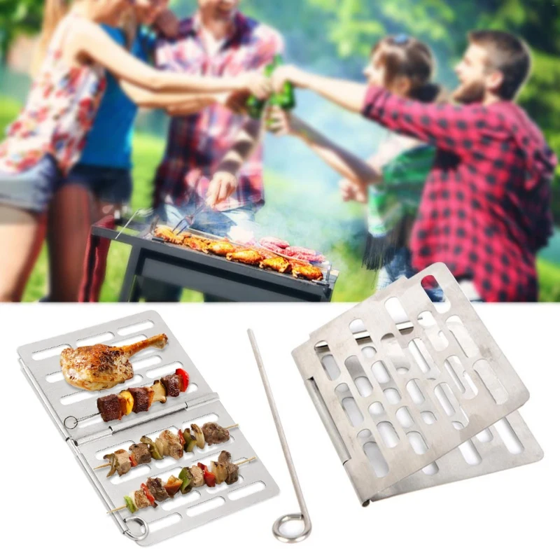 

Portable BBQ Grilling Folding BBQ Net Stainless Steel Nonstick Outdoor Picnic Camping Shelf Cooking Grill Plate Tools