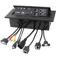 Pop up Desktop Socket Aluminium Alloy Plate Dual AC Socket Network VGA HDMI USB 3 5mm headphone Jack AV audio and video 6 35mm