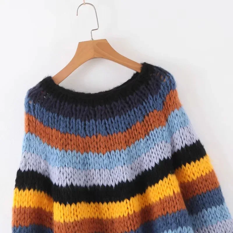 TEELYNN boho зимний свитер пуловер с круглым вырезом в радужную полоску мохеровый свитер с длинным рукавом женский свитер Цыганский женский теплый свитер