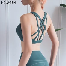 NCLAGEN, женский бюстгальтер для йоги, ударопрочный, Одноцветный, спортивная одежда, тянущийся, быстросохнущий, пуш-ап, с бретелькой через плечо, пот, движение, нижнее белье