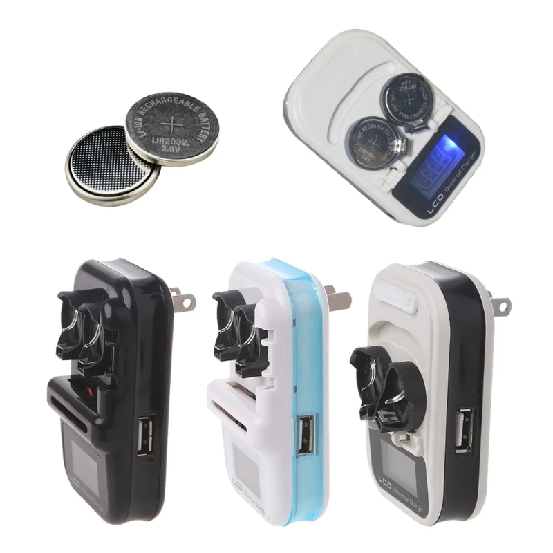 

2 Slot LIR2032 Button Battery Charger Digital LCD Power Display USB Port US Plug
