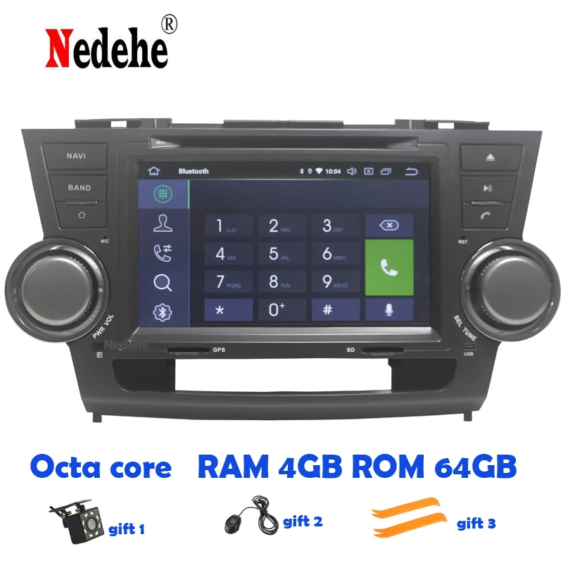 2 Din Android 9.0 Car DVD Player For Toyota Highlander 2008-2013 Radio GPS Navigation Multimedia IPS Stereo WIFI BT map | Автомобили и