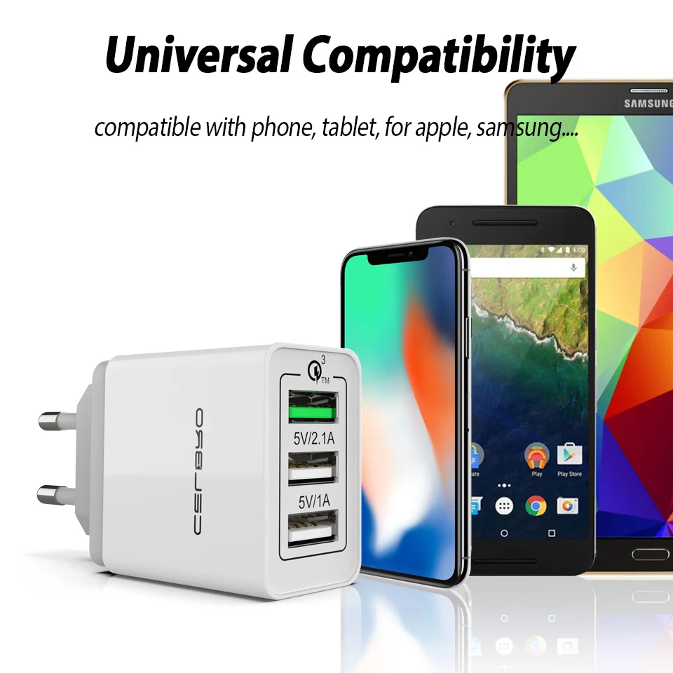 Настенное зарядное устройство с 3 usb-портами, быстрая зарядка 3,0, зарядное устройство для телефона, мульти Usb зарядное устройство, адаптер для huawei mate 20 Xiaomi Mi6 Mi8 Mix2