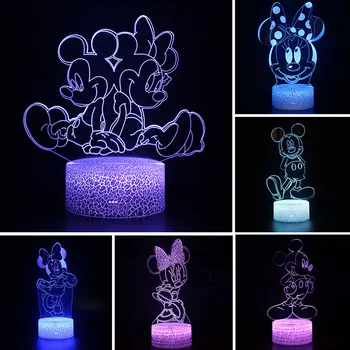 

Mickey Mouse and Minnie Mouse Cartoon Night Light for Children Kids Nightlamp Bedside Lamp 7/16colors Change LED 3D Light Gifts