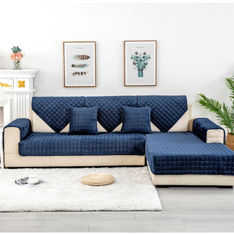 

Solid color new short plush corner sofa cushion Anti-slip sofa Winter thickening protector couch covers Suitable for any sofa
