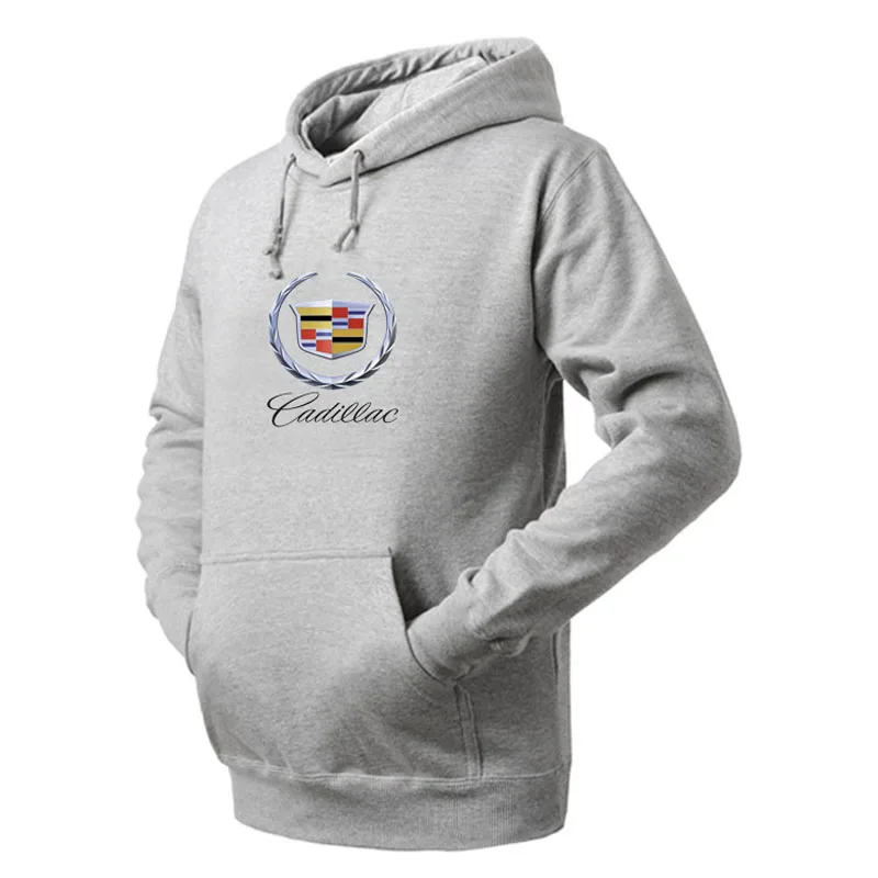 Новая модная спортивная одежда с логотипом Cadillac, толстовки, Мужская толстовка, Мужской пуловер с капюшоном, одежда с капюшоном - Цвет: Серый