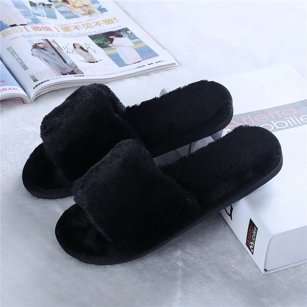 

New Style Home Cotton Slippers Warm Anti-slip Furry A- line Furry Adjustable Slipper Air-conditioned Room Couples Plush Slipper