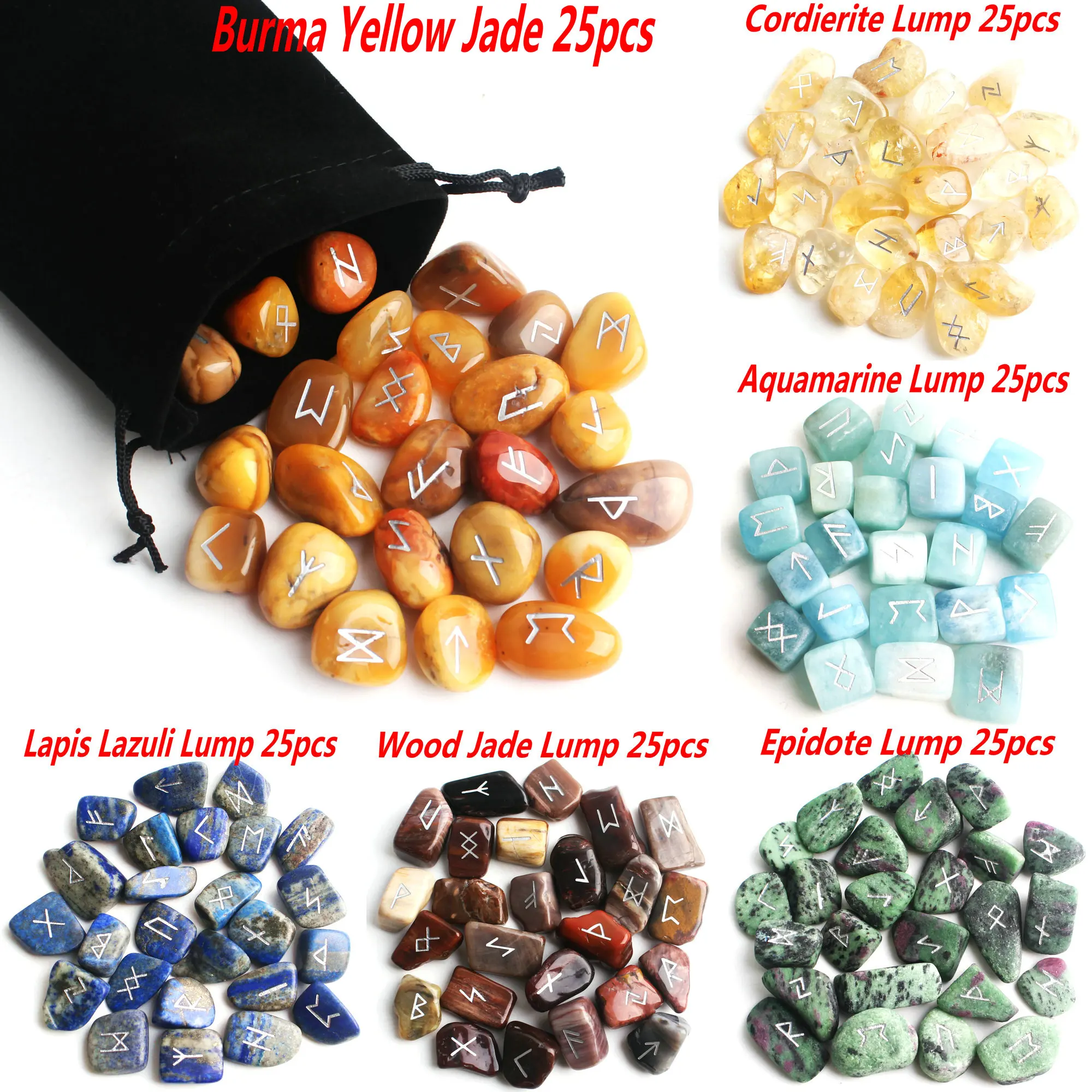 25 шт. натуральный кристалл чакры серебро гадания руны подвеска камень