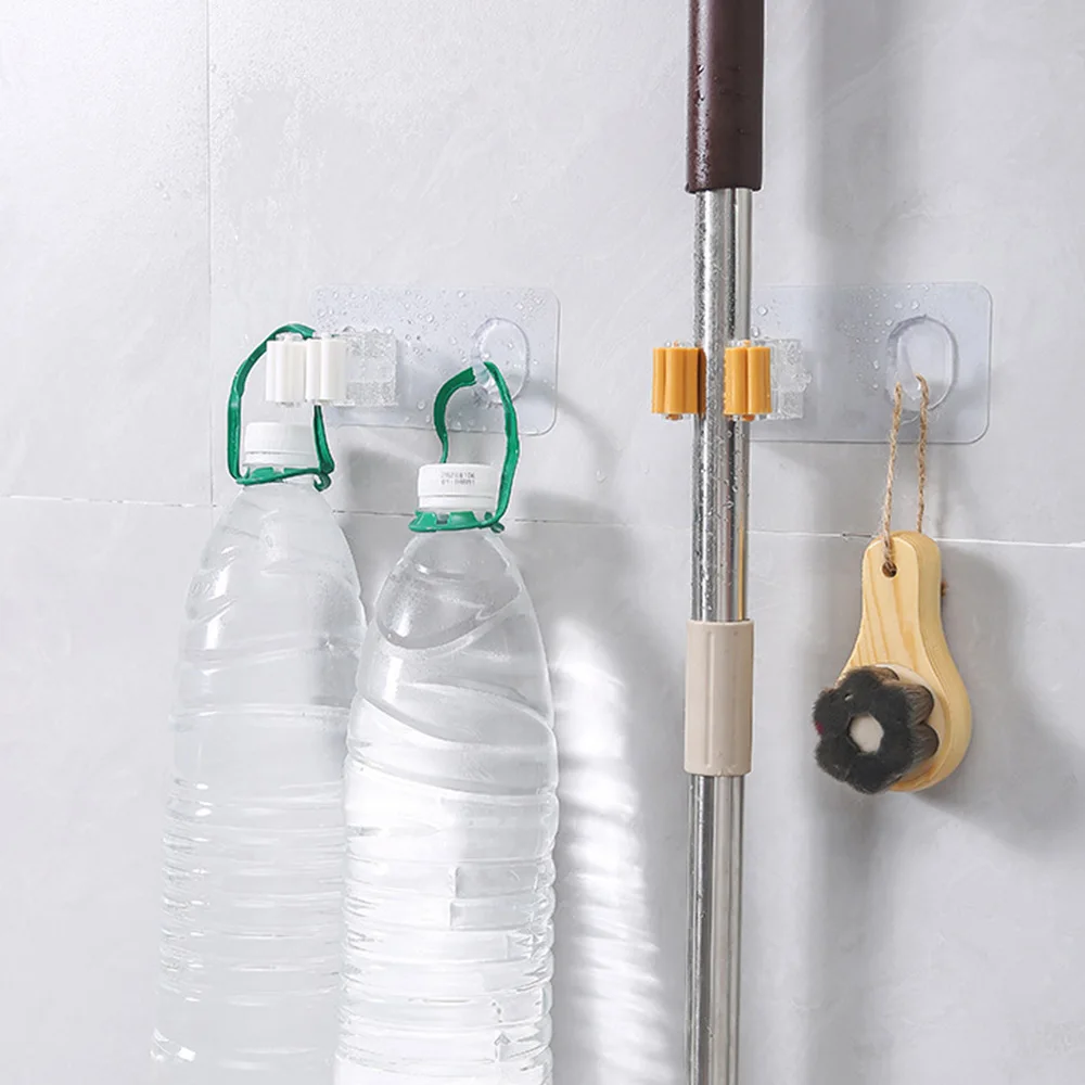 

Wall Mounted Mop Organizer Holder Hanger Home Storage Rack Hanging Pipe Hooks Self Adhesive Heavy Duty for Home Bathroom Kitchen