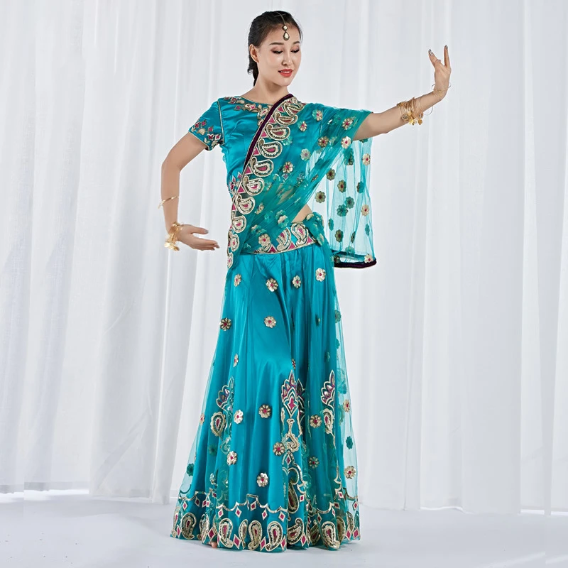 Off White Bollywood Sequin Saree Sari Bellydance Fabric ROBE KAFTAN Ventre Danse 