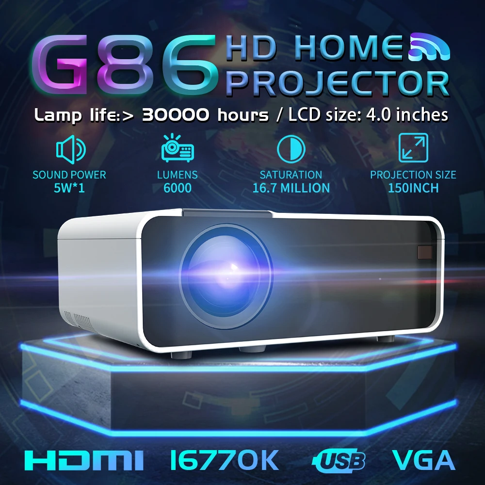 UNIC G86 светодиодный 6000 люмен проектор 1080P Full HD HDMI WI-FI фильм игры синхронизации Экран Bluetooth ЖК-дисплей объектив Android Proyector