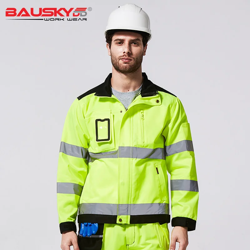 Bauskydd B222 осень/зима флуоресцентный желтый комбинезон функциональная безопасность Светоотражающая рабочая одежда рабочая куртка Рабочая одежда - Цвет: Fluorescent yellow