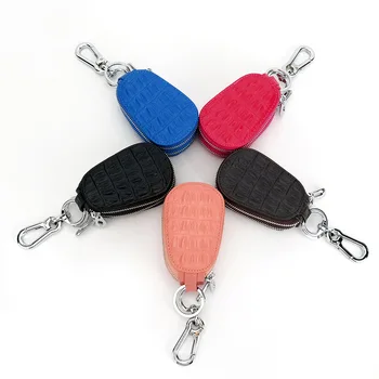 

New Cowhide Genuine Leather Men & Women Car Key Wallet Alligator Double Zipper Key Case Fashion Housekeeper Holders Keys Cover