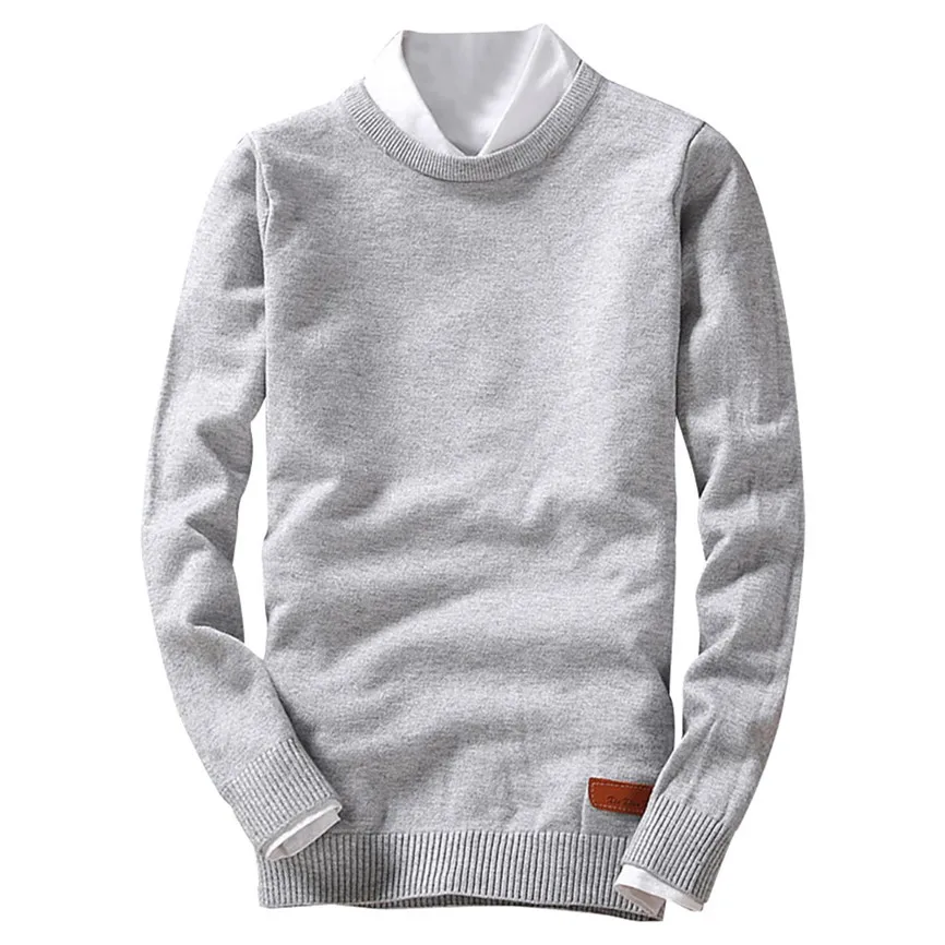 Мужские свитера, новые модные повседневные тонкие хлопковые вязаные качественные мужские свитера и пуловеры с круглым вырезом, Мужская брендовая одежда, размер M-2XL - Цвет: Gray