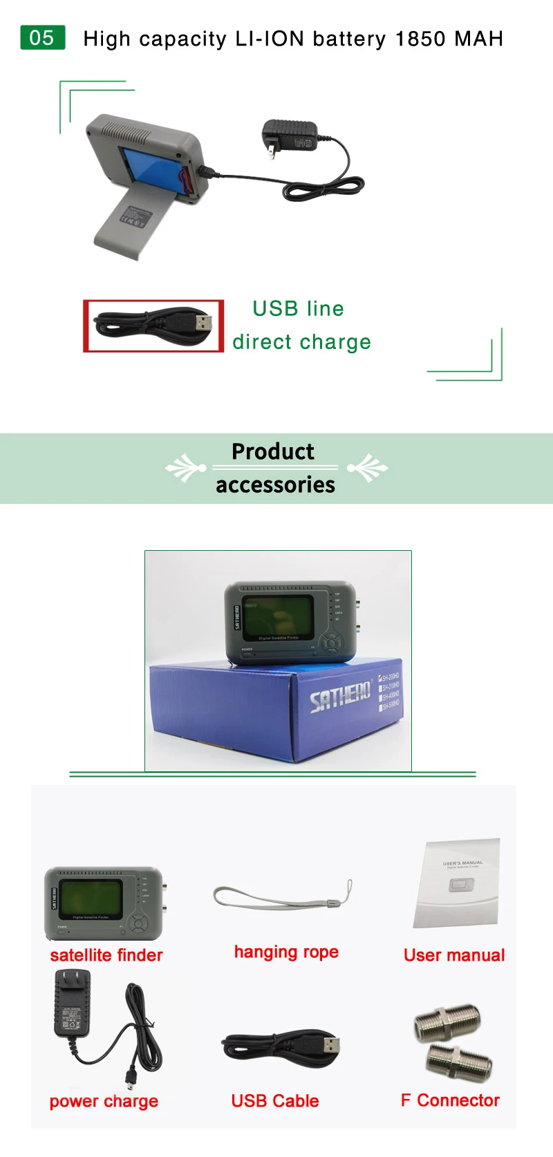 Sathero SH-200HD DVB-S2 finder спутниковый измеритель портативный высококачественный ТВ-сигнал HD satfinder bulit в емкости батареи